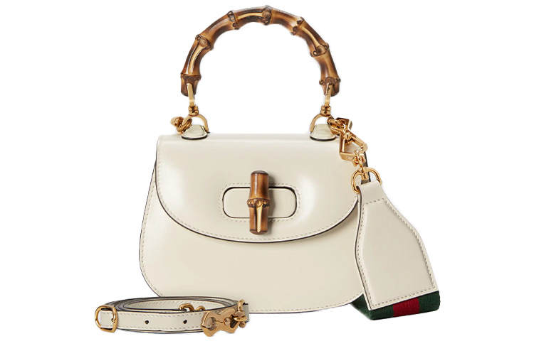 GUCCI Bamboo 1947 Leather Bamboo Bag, One Shoulder Handbag Mini Women's White