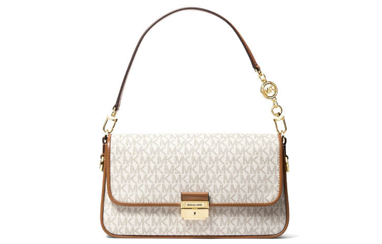 MICHAEL KORS Bradshaw Cow Leather Shoulder Bag, Handbag, Shoulder Bag Small Women's Vanilla White & Brown
