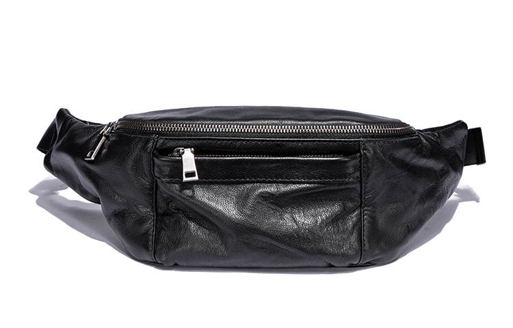 Ace Paul Genuine Leather, Top Grain Cow Leather Crossbody Bag, Fanny Pack, Sling Bag Medium Unisex Black