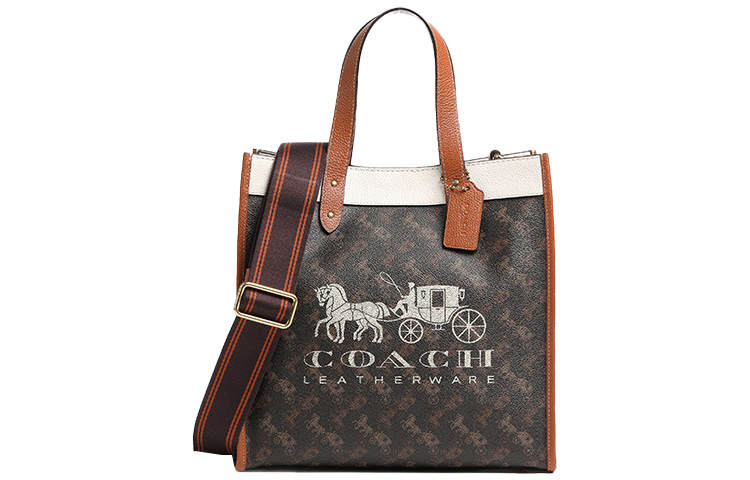 COACH Field Coated Canvas With Leather Tote Bag, Shopping Bag, Crossbody Bag, Handbag Large Women's