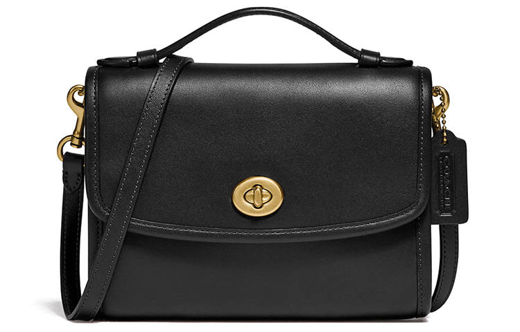 COACH Kip Leather Messenger Bag, Handbag, Shoulder Bag, Crossbody Bag Women's Black