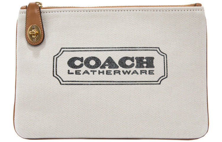 COACH COACH Turnlock Canvas With Leather Clutch Medium Unisex Beige
