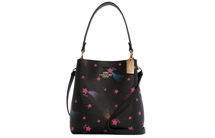 COACH Town Pebbled Leather Bucket Bag, Handbag, Shoulder Bag, Crossbody Bag Small Women's Black