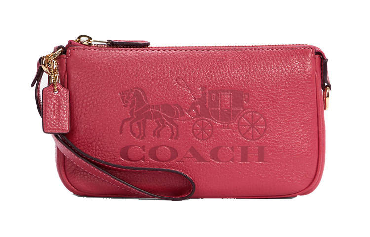COACH Leather Pochette, Shoulder Bag, Clutch Small Women's Pink