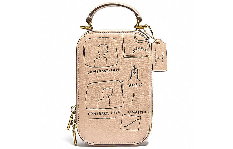 COACH X Basquiat Alie Leather Camera Bag, Handbag, Shoulder Bag, Crossbody Bag, Cell Phone Pouch Mini Women's Nude Pink