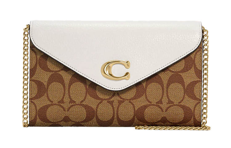 COACH Tammie Coated Canvas With Pebbled Leather Crossbody Bags Small Women's Khaki Monogram & White