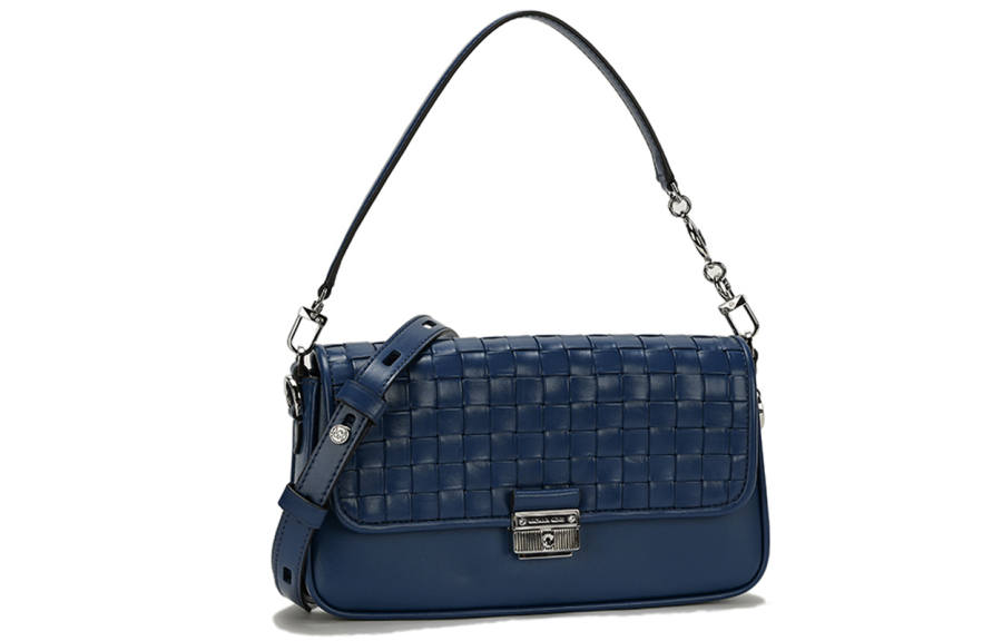 MICHAEL KORS Bradshaw Artificial Leather Baguette Bag, Shoulder Bag, Handbag Women's Dark Blue