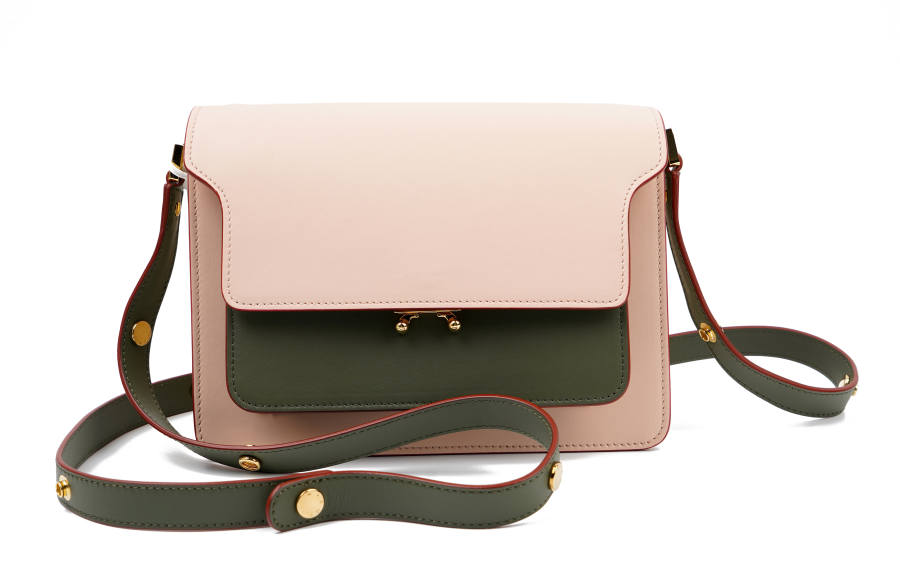 MARNI Trunk Cow Leather Shoulder Bag Women's Beige & Green