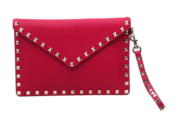 Valentino Studs Leather Makeup Bag Women's Red
