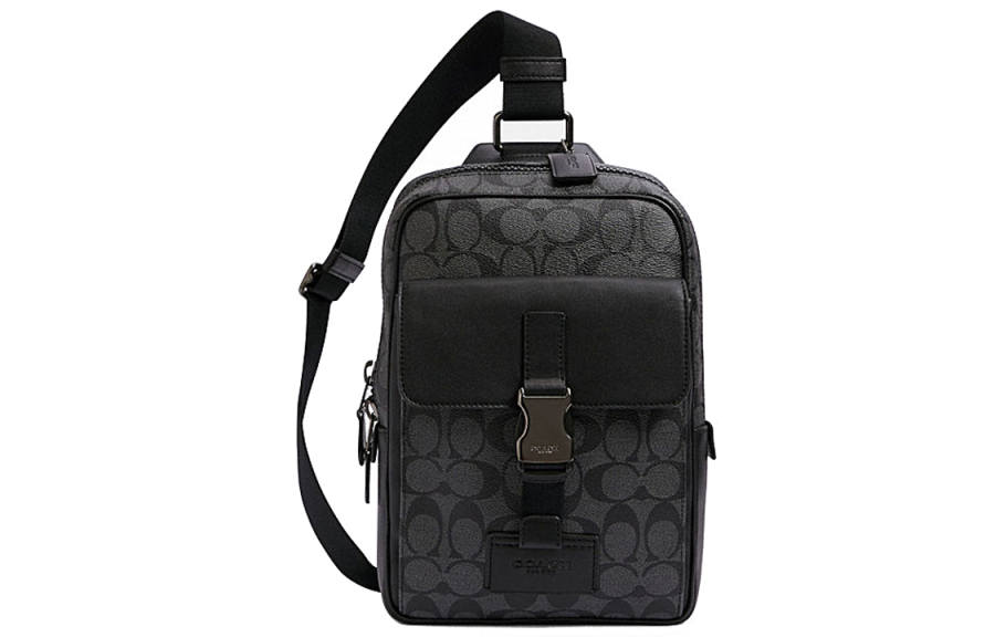 COACH Canvas With Leather One Shoulder Crossbody Sling Bag Mini Men's Charcoal Black