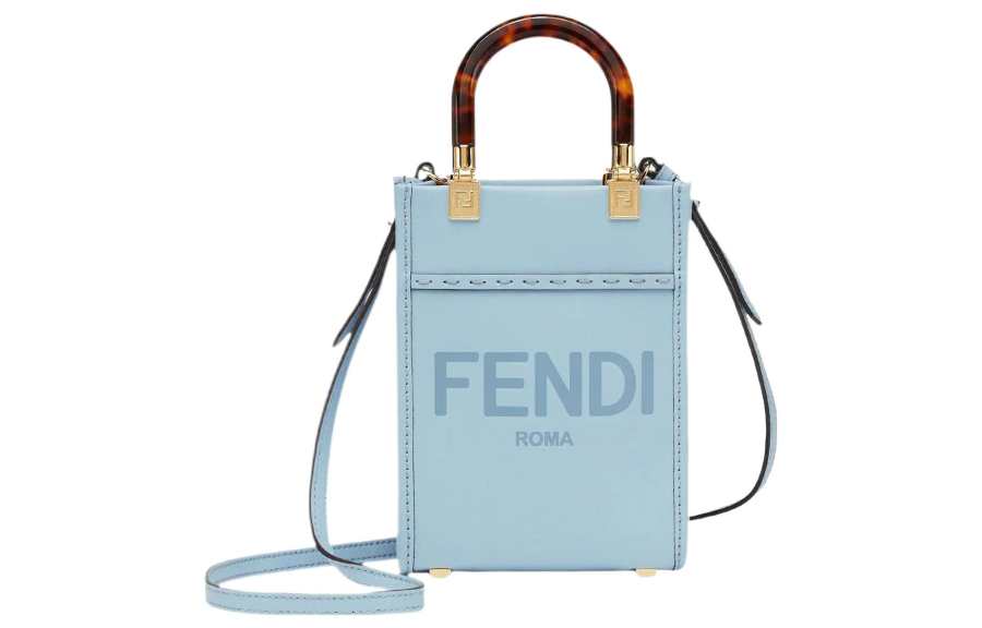 FENDI Sunshine Cow Leather Tote Bag, Shopping Bag, Shoulder Bag, Crossbody Bag, Handbag Mini Women's Light Blue
