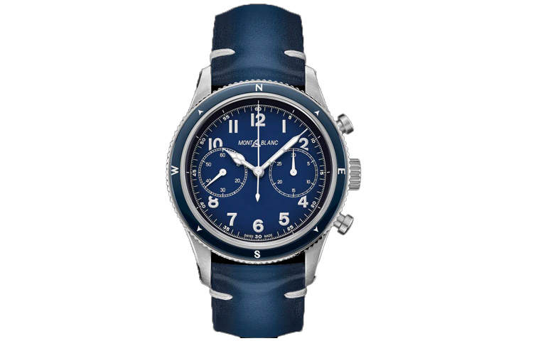 MONTBLANC Automatic Mechanical Movement Men's Watches Watch 42mm Blue Dial Stainless Steel Case Calfskin Strap