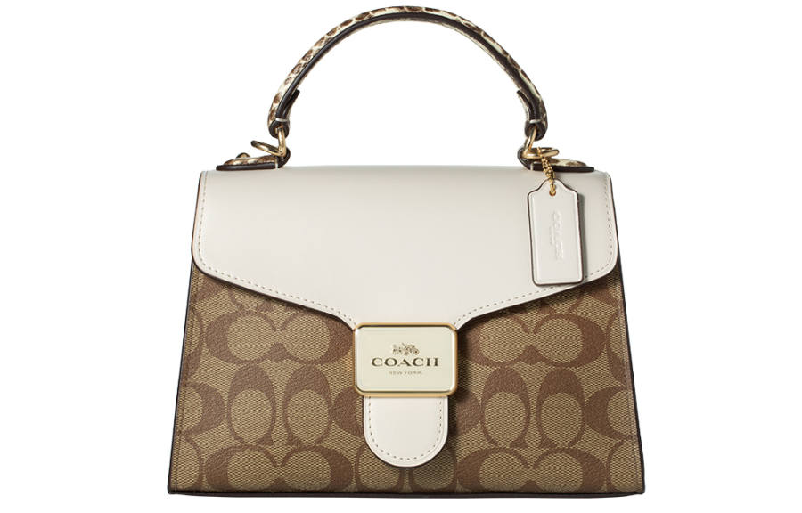 COACH Pepper Canvas With Leather Handbag, Shoulder Bag, Crossbody Bag Small Women's Khaki & White