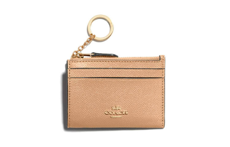 COACH Skinny Id Case Cow Leather, Leather Wallet, Card Holder Women's Apricot