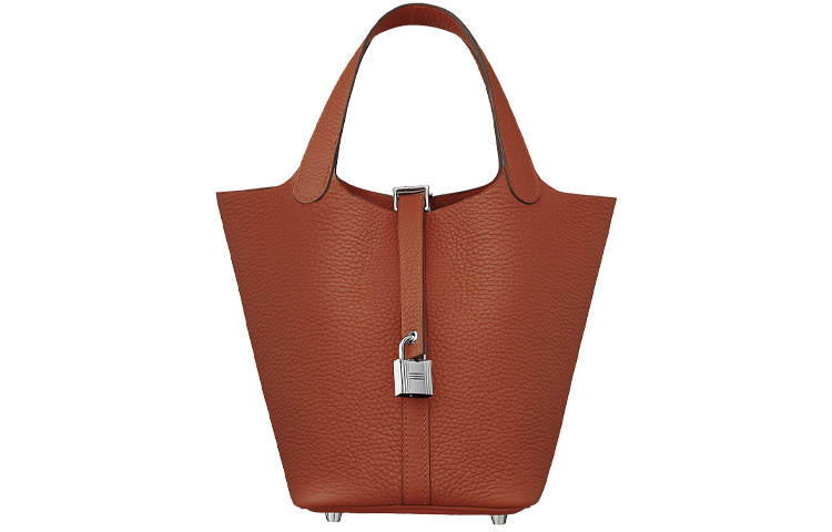 HERMES HERMES Picotin Lock Clemence Bullock Leather Basket Bag, Bucket Bag, Handbag 18 Women's 6C Cuivre Paulownia Red