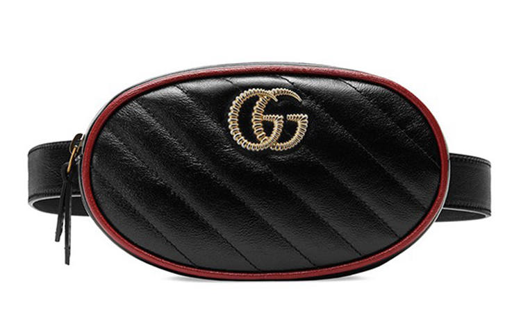 GUCCI Marmont Quilted Leather Sling Bag, Fanny Pack Women's Black