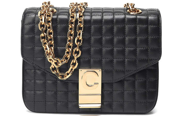 CELINE Quilting Cow Leather Chain Bag, Shoulder Bag Women's Black