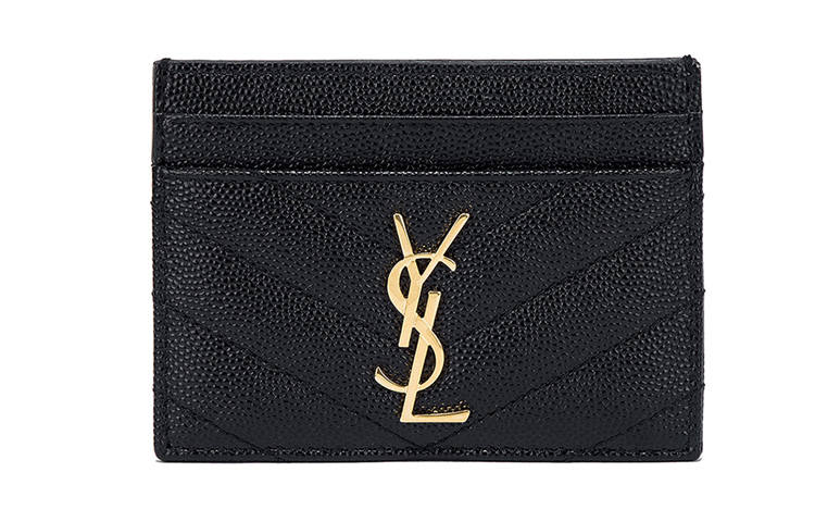 SAINT LAURENT Cassandre Grain Embossed Cow Leather Card Holder Card Holder Regular Women's Black