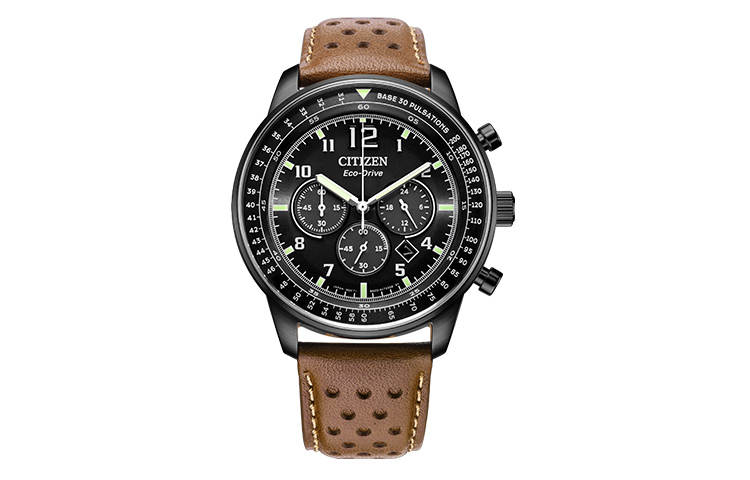 CITIZEN Eco Drive Light Powered Quartz Movement Genuine Leather Strap Watch Men's Watches Black Dial