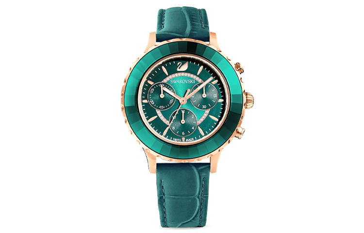 Swarovski SwarovskiOctea Lux Chrono Wrist Watches Quartz Movement Leather Strap Green Dial Women's Watch