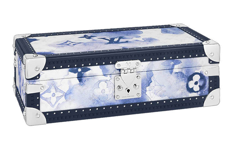 LOUIS VUITTON Summer Bundle Leather Wrist Watch Box 8 Meter Hard Case Storage Box Unisex Blue