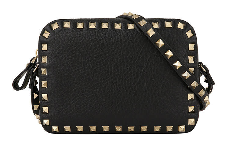 Valentino Studs Cow Leather Camera Bag, Small Square Bag, Crossbody Bag, Shoulder Bag Women's Black