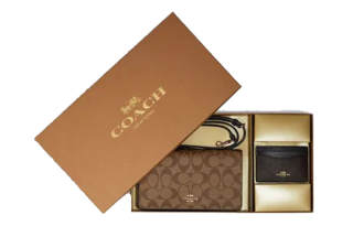 COACH Canvas With Leather Card Holder Shoulder Bag, Crossbody Bag Small Women's Brown