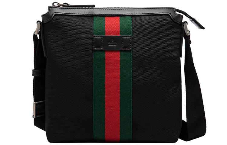 GUCCI Canvas With Leather Canvas Bag, Messenger Bag, Crossbody Bag, Shoulder Bag Men's Black