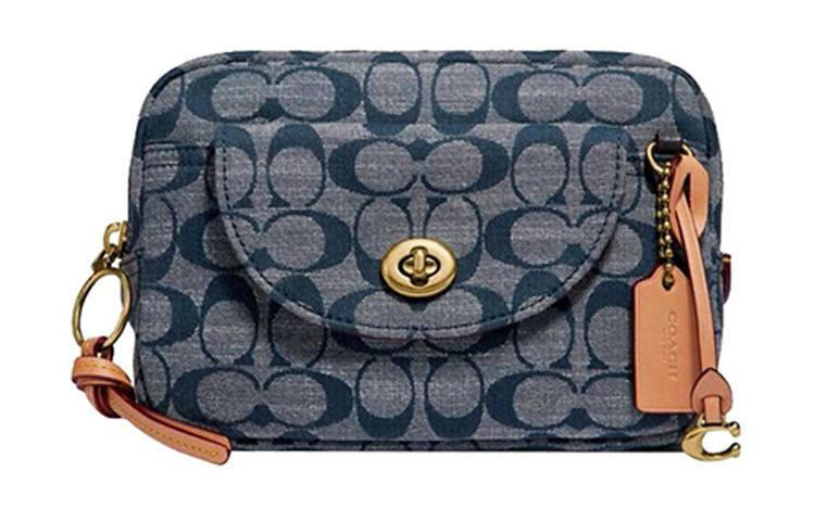 COACH Cargo Cotton Canvas Bag, Camera Bag, Fanny Pack Small Women's Denim Blue Monogram