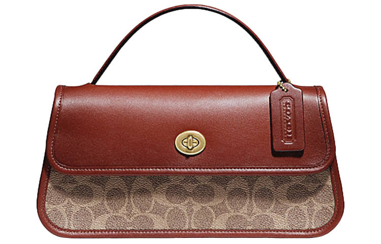 COACH Turnlock Coated Canvas Turn Lock Handbag Women's Brown Yellow Rusty