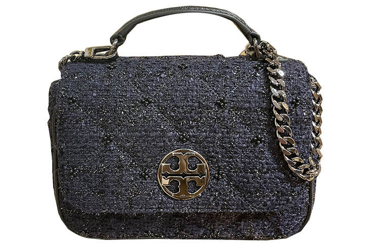 TORY BURCH TB Willa Woolen Chain Bag, Shoulder Bag, Crossbody Bag, Handbag Mini Women's Marine Blue