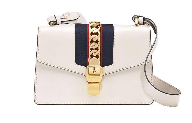 GUCCI Sylvie Leather Portable Crossbody Bag, Shoulder Bag Women's White