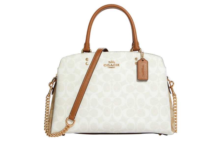 COACH Canvas With Smooth Leather Shoulder Bag, Crossbody Bag, Handbag Large Women's White Brown