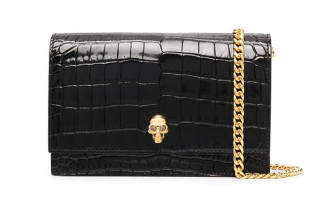 Alexander McQueen Crocodile Pattern Leather Chain Bag, Shoulder Bag Women's Black