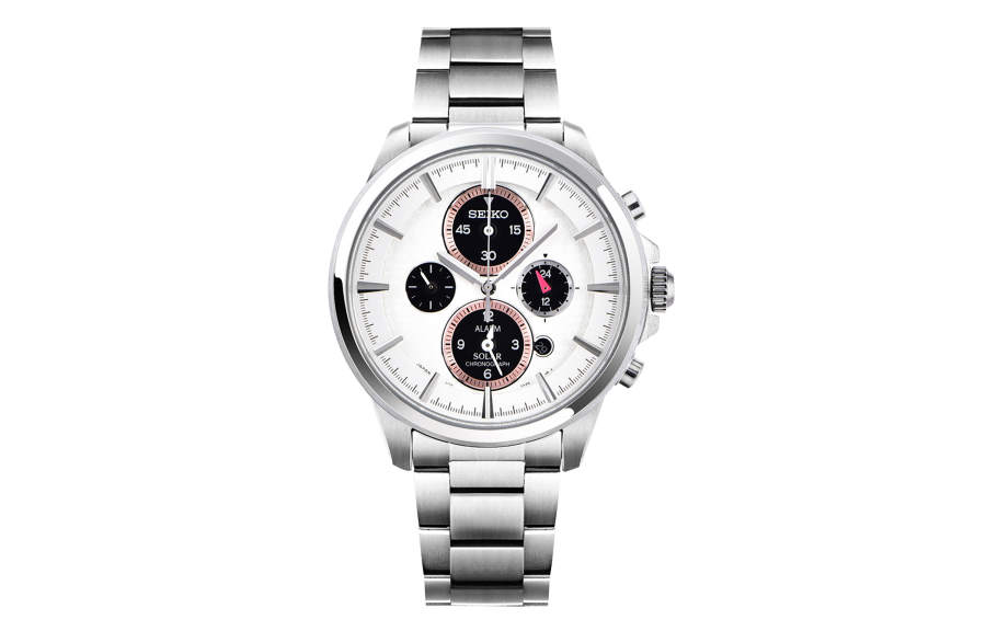 SEIKO Solar Quartz Movement Stainless Steel Watchband Watch Men's Watches White Dial