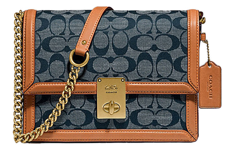 COACH Hutton Canvas With Leather Canvas Bag, Small Square Bag, Shoulder Bag, Crossbody Bag Small Women's