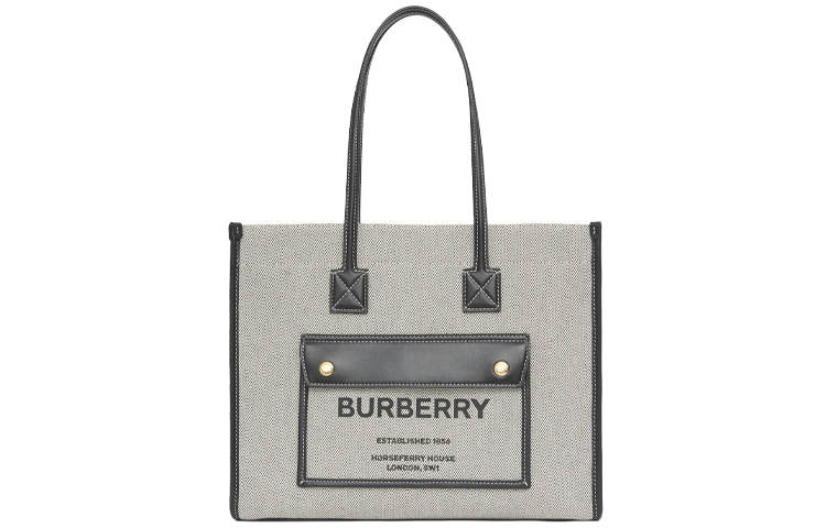 Burberry Canvas With Leather Tote Bag, Shopping Bag, Canvas Bag, Handbag, Shoulder Bag Small Women's Gray/Black