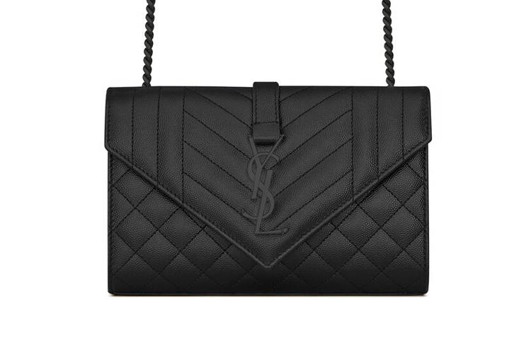 SAINT LAURENT Quilting Grain Embossed Leather Envelope Bag, Shoulder Bag, Crossbody Bag Small Women's Black