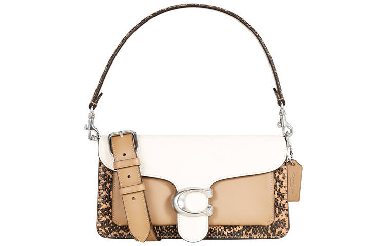 COACH Tabby Leather God Of Wine Bag, Shoulder Bag, Portable Crossbody Bag Women's Pink, White & Brown Multicolor