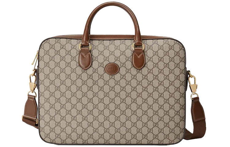 GUCCI Canvas With Leather Canvas Bag, Briefcase, Shoulder Bag, Crossbody Bag, Handbag Regular Men's Ebony & Brown