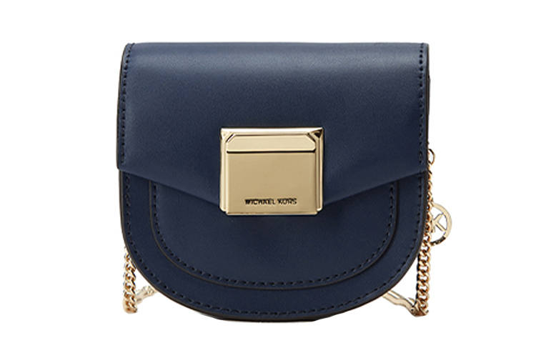 MICHAEL KORS Lita Cow Leather Shoulder Bag, Crossbody Bag Mini Women's Navy Blue