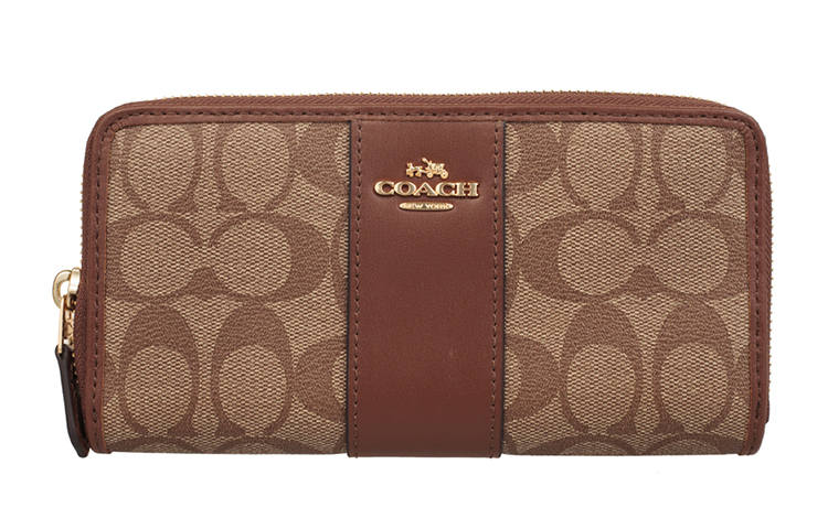 COACH Accordion Zip PVC Wallet Women's Khaki Brown