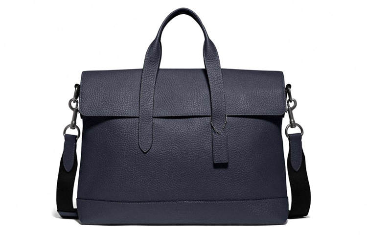 COACH Hamilton Leather Briefcase, Handbag, Shoulder Bag, Crossbody Bag Men's Solid Color Dark Marine Blue