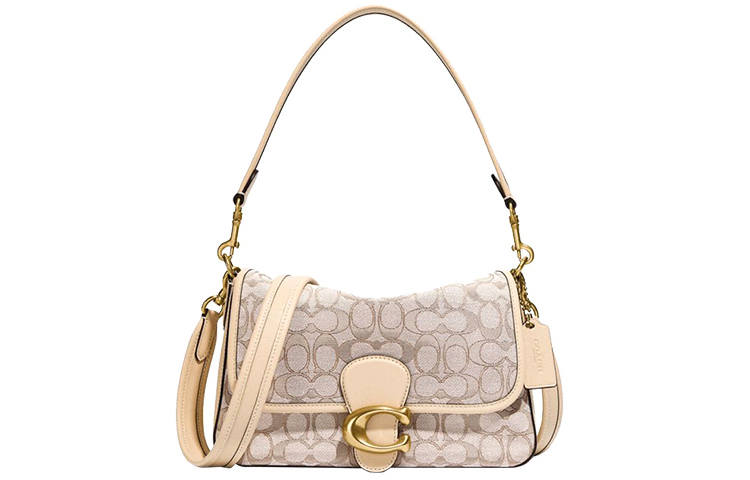 COACH Tabby Jacquard Fabric With Leather Shoulder Bag Medium Women's Oak