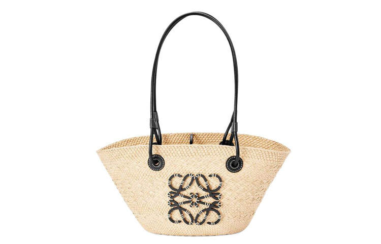 LOEWE Palm Fiber With Cow Leather Tote Bag, Shopping Bag, Shoulder Bag, Handbag Small Women's Black