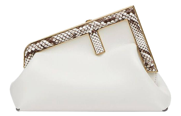 FENDI SKIMS Collaboration Python Skin Trim With Lambskin Clutch, Shoulder Bag, Crossbody Bag Small Women's White