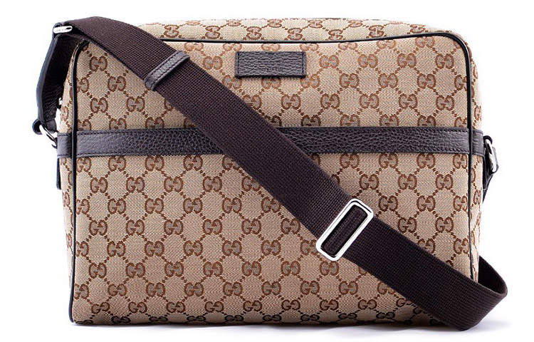 GUCCI Canvas With Leather Messenger Bag, Crossbody Bag, Shoulder Bag Men's Ebony/Brown