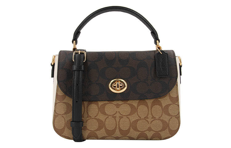 COACH Marlie Canvas With Leather Handbag Medium Women's Black & Dark Brown