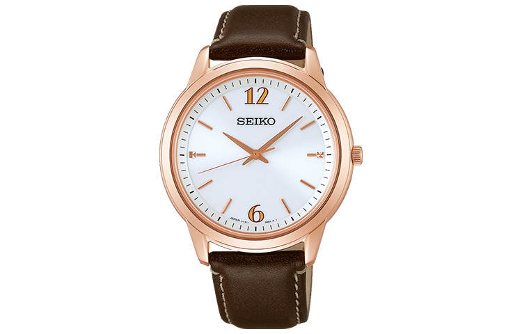 SEIKO Solar Quartz Movement Cow Leather Strap Watch Men's Watches White Dial