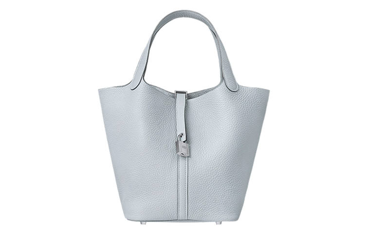 HERMES Picotin Lock Clemence Bullock Leather Basket Bag, Bucket Bag, Handbag 22 Women's 08 Bleu Pale Grail Blue